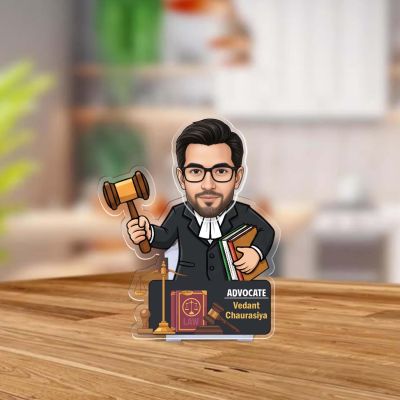 Personalized Advocate Caricature Standee with Shaking Head, Gift for Lawyer & Advocate, Office Desk Decor Caricature for Lawyer Law Student Solar Powered Moving Head